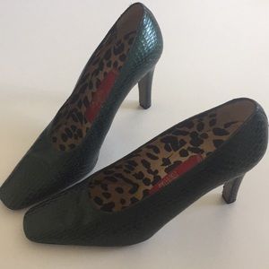 Vintage Valentino Couture Pumps, Green faux Snake